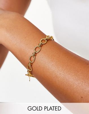 Astrid & Miyu oval link chain t-bar bracelet in 18k gold plate