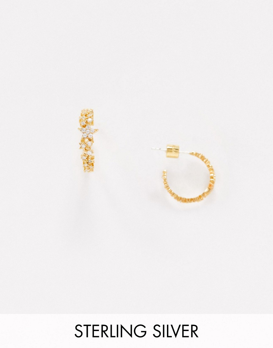 Astrid & Miyu Sterling Silver 18k Gold Plated Cubic Zirconia Embellished Huggie Hoop Earrings