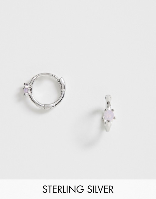 Astrid & Miyu sterling silver opal stone huggie hoop earrings