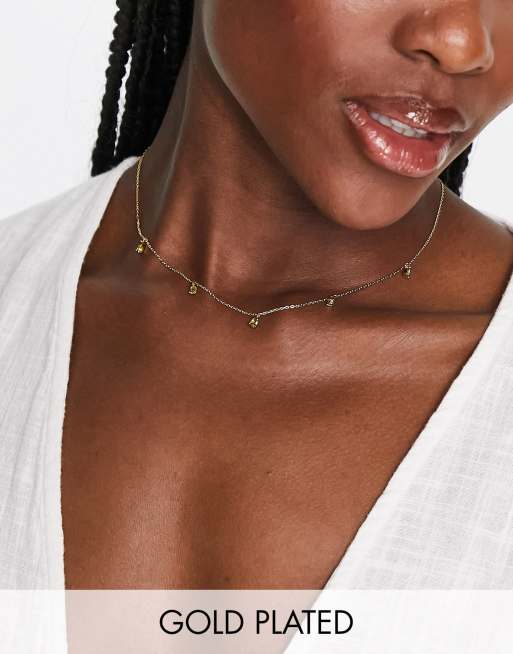 Astrid & Miyu - Vergulde ketting met hangertjes van groene halfedelsteen