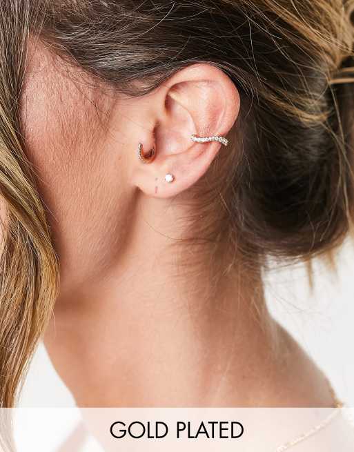 Astrid & Miyu wave ear cuff in sterling silver gold plate with crystal