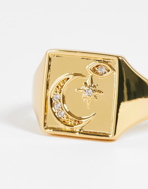 Astrid & Miyu - Zegelring met hemels ontwerp verguld met 18kt goud, 3 van 4