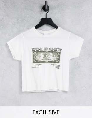 ASYOU 90's cropped t-shirt with money graphic in white