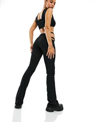 cutout tie waist flare leg pants