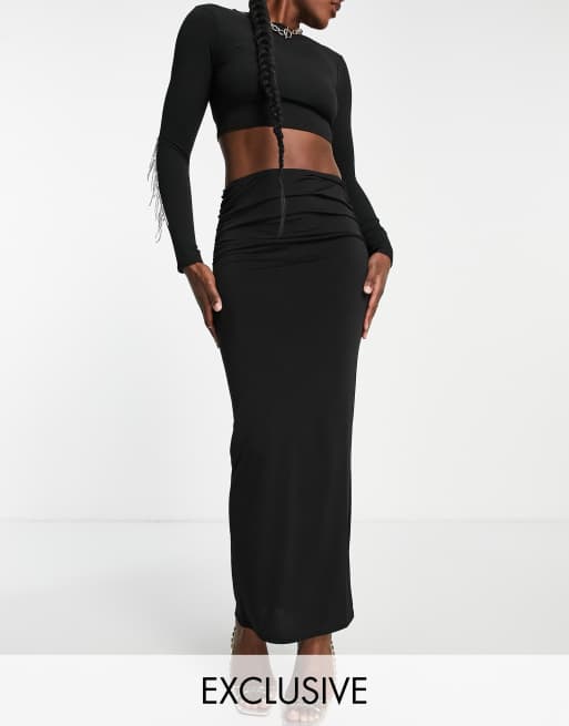 ASYOU 90s low rise maxi skirt in black