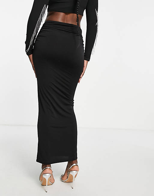 Women ASYOU 90s low rise maxi skirt in black 