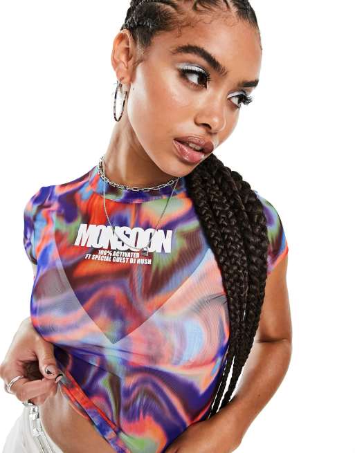 AsYou - Aansluitend T-shirt van mesh met 'Monsoon' print in multi
