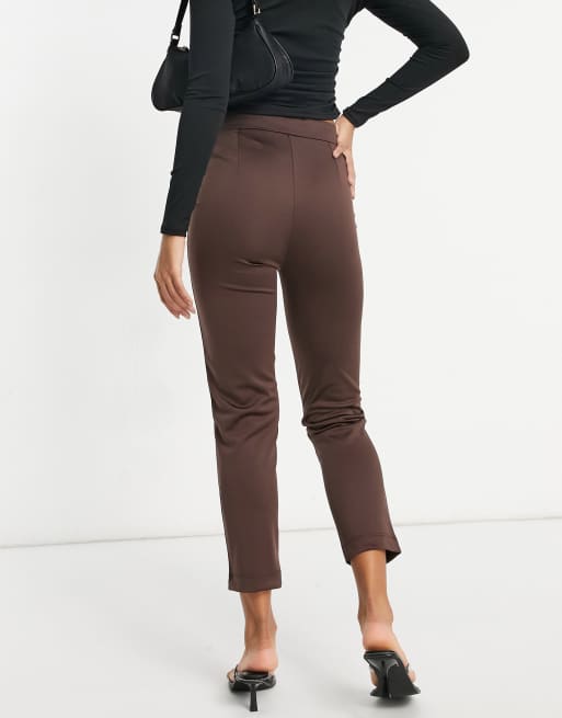 ASYOU ankle crop cigarette pants in brown