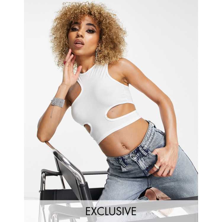 asyo☆ ASYOU asymmetric top with cut-outs in white | ASOS