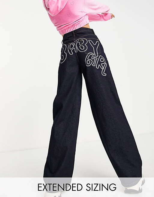 ASYOU 'Baby Girl' slogan dad jeans in indigo