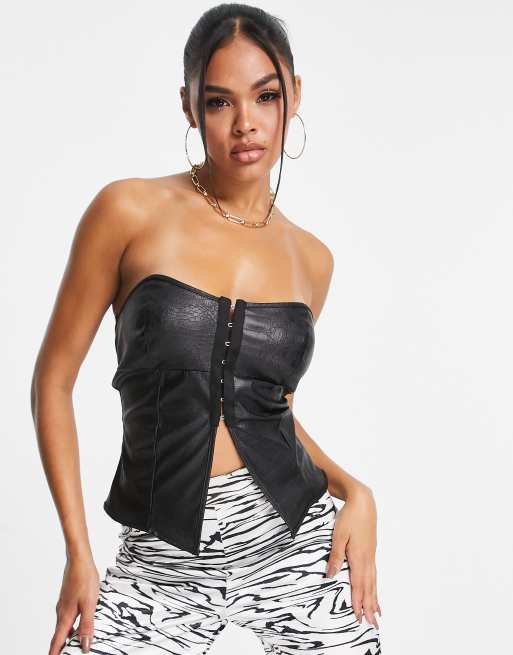 ASYOU corset satin top in black, ASOS