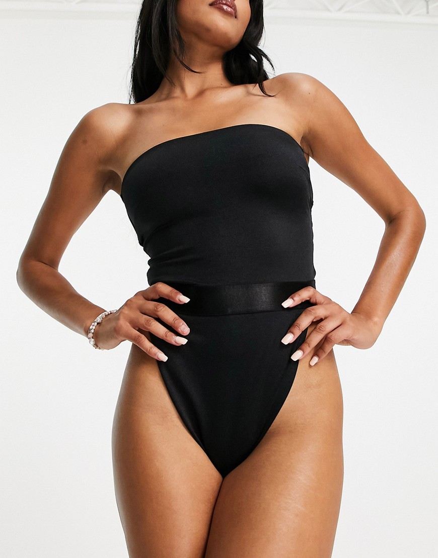 ASYOU bandeau swimsuit with elastic trim waist-Black