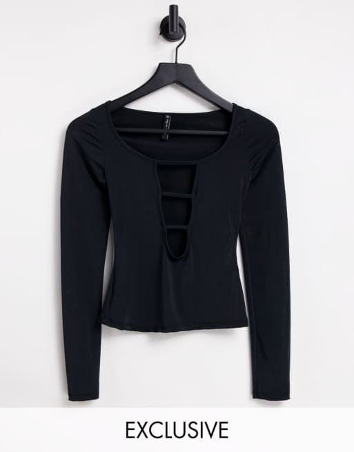 ASYOU bar tab textured slinky top in black
