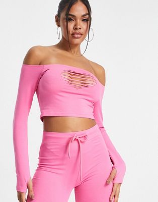 ASYOU bardot top with slash cut out heart co-ord in pink  - ASOS Price Checker