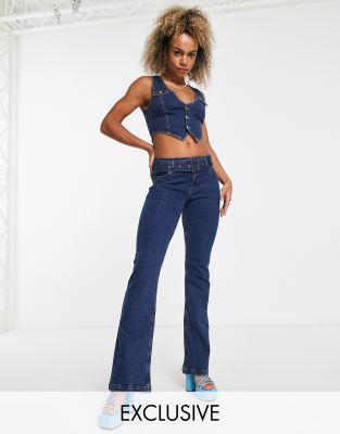 ASYOU flare jean with lace up back in blue, Compare