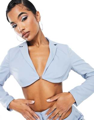 ASYOU - Blazer corto blu con ferretto in coordinato