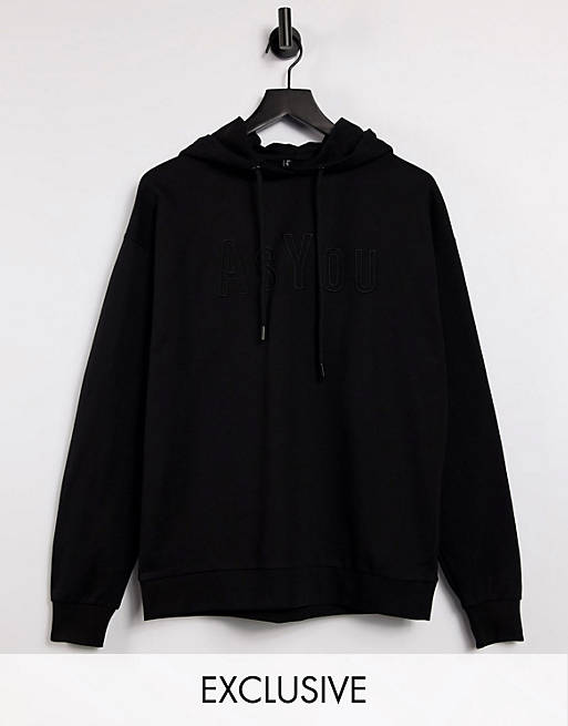 Women ASYOU branded embroidery hoodie in black 