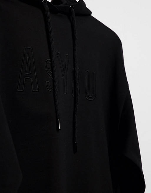  ASYOU branded embroidery hoodie in black 