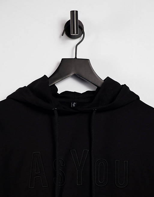 Women ASYOU branded embroidery hoodie in black 