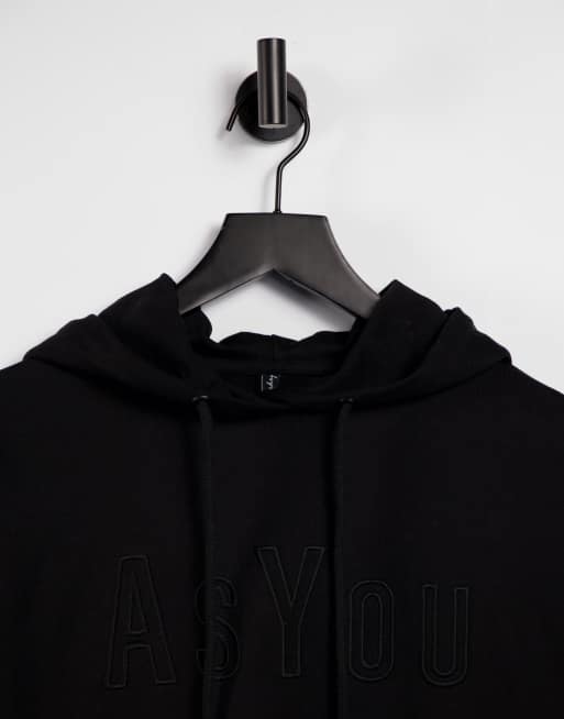 ASYOU branded embroidery hoodie in black, 4 of 4