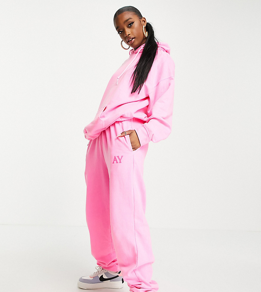 ASYOU branded set oversized sweatpants in neon pink