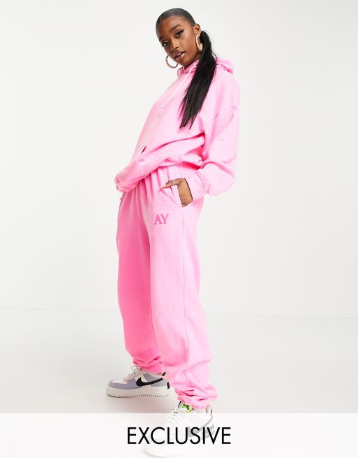 ASYOU branded set oversized sweatpants in neon pink ASOS