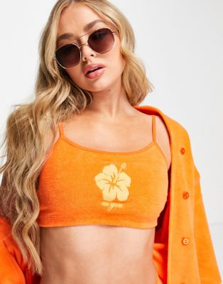 ASYOU towelling bralet co-ord with flower graphic in orange - ASOS Price Checker