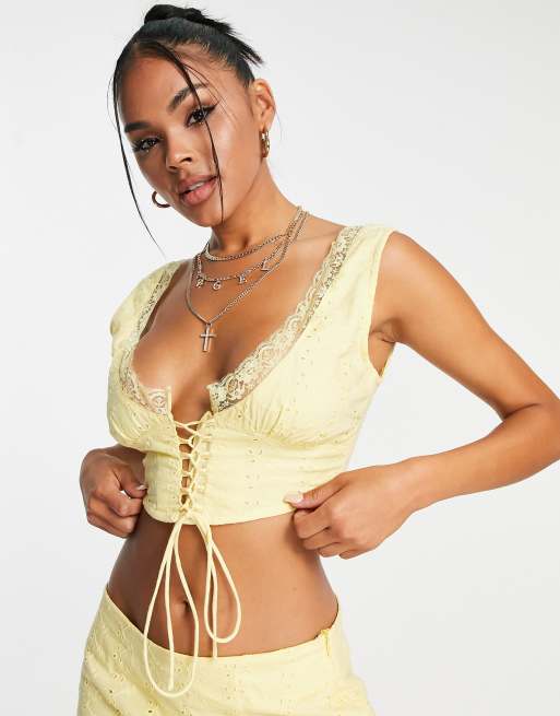 ASYOU broderie corset top in yellow - part of a set