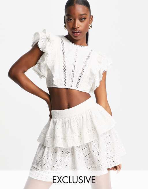 ASYOU broderie open back top in white (part of a set)