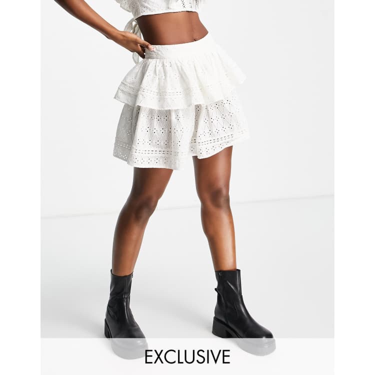 ASYOU broderie tiered flipped co-ord mini skirt in white