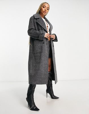 ASYOU brushed midaxi oversized coat in charcoal