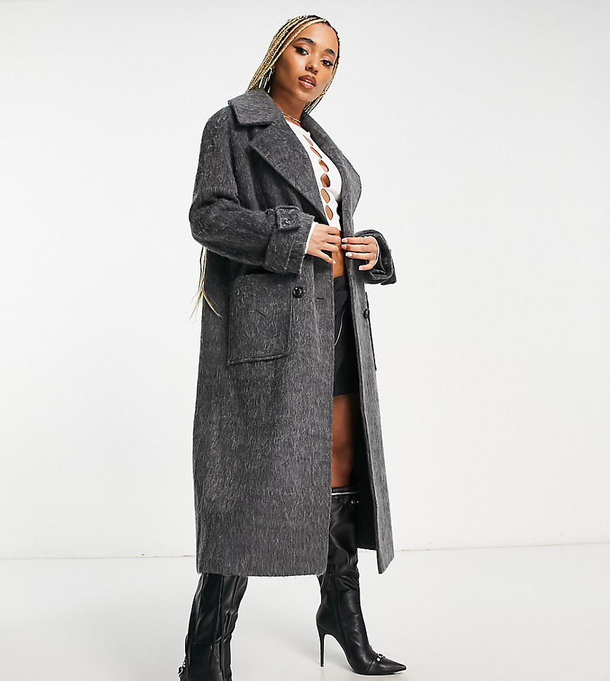 Asyou Brushed Midaxi Oversized Coat In Charcoal-gray