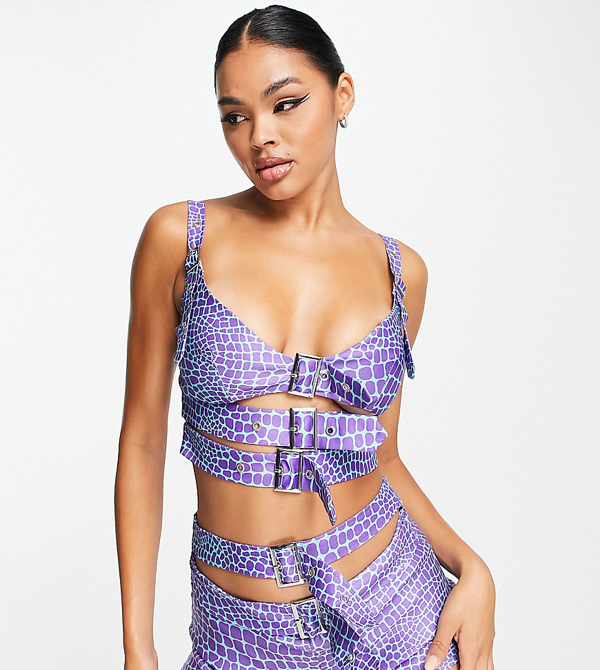 ASYOU buckle front strap cami in neon croc print-Purple