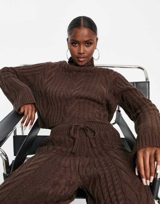 ASYOU cable knit sweater set in chocolate