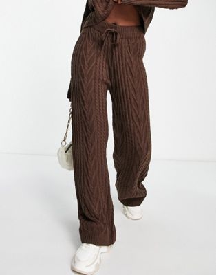 ASYOU cable knit wide leg trouser co-ord in chocolate