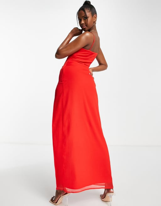 ASYOU cami maxi dress with high leg split in red ASOS