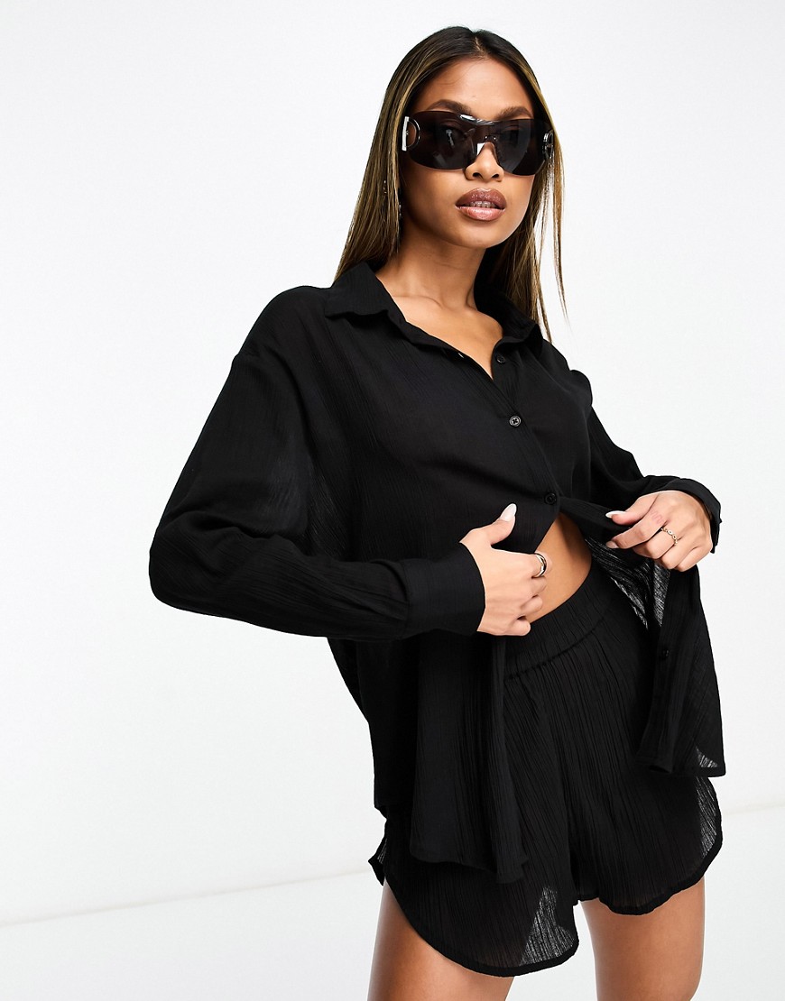 Camicia a maniche lunghe testurizzata nera in coordinato-Nero - AsYou Camicia donna  - immagine3