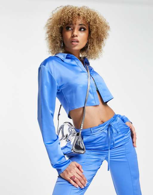 ASYOU Camicia corta in raso blu in coordinato ASOS