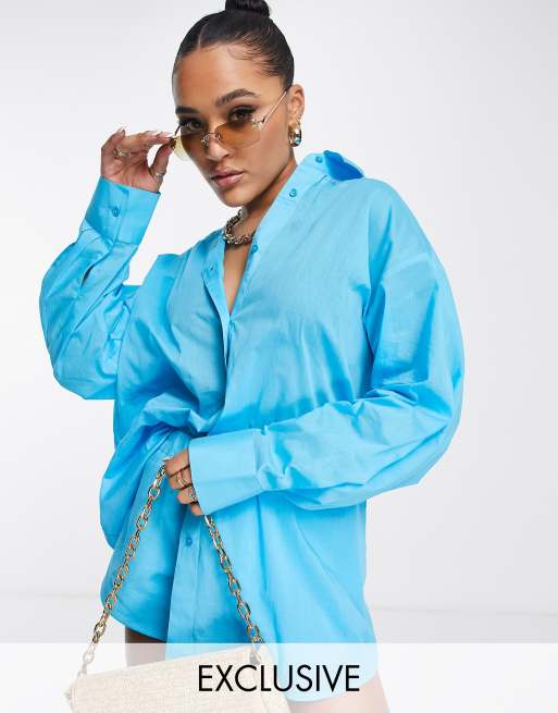 ASYOU - Camicia oversize in cotone color acqua