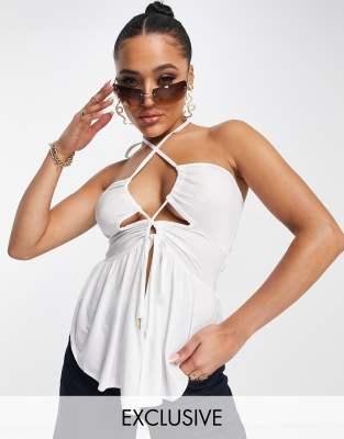 AsYou - Camisole-Oberteil in Weiß mit Neckholder und Volantsaum