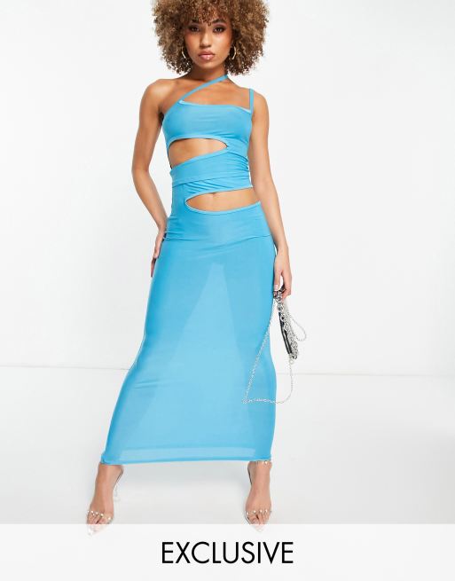 ASYOU - Canotta blu acqua con bottoni e cut-out