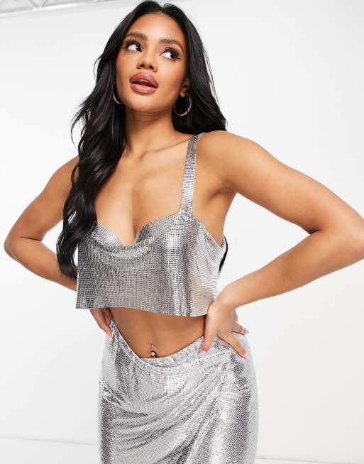 ASYOU chainmail bralet top in silver (part of a set)