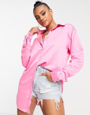 ASYOU oversized satin shirt in pink - ASOS Price Checker