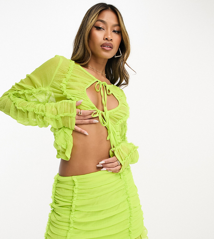 ASYOU chiffon ruched mini skirt in lime green