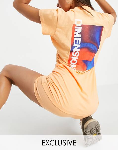 ASYOU cinched waist co-ord t-shirt with dimensions graphic in apricot - view 1