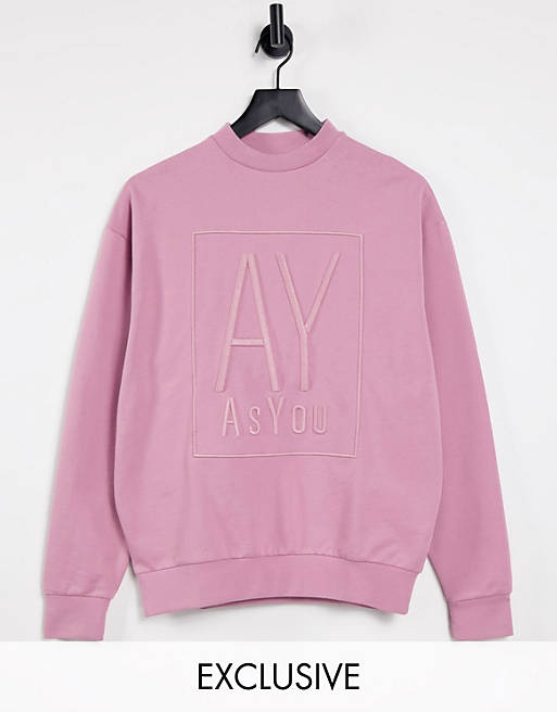 Women ASYOU co-ord branded embroidery sweatshirt in pink 