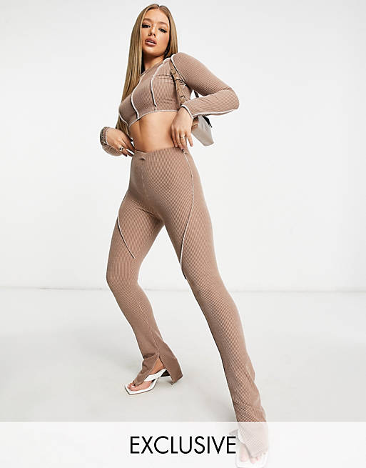 ASYOU co-ord high waisted seam detail flare trouser in mocha