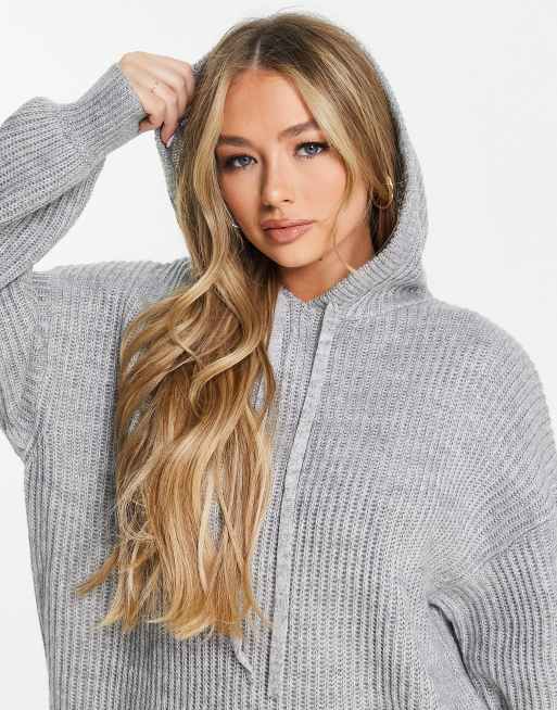 Grey knitted sales hoodie womens