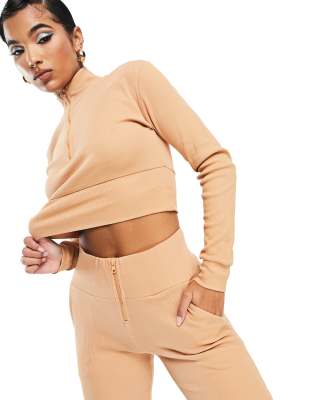 AsYou ASYOU co-ord rib flare trouser in sand-Orange