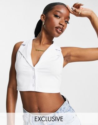 ASYOU collared crop top in white